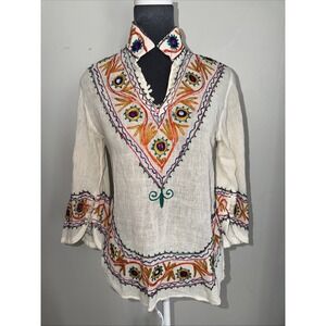 Vintage India Cotton Embroidered Boho Floral Hippie Shirt Blouse Top. Festival S